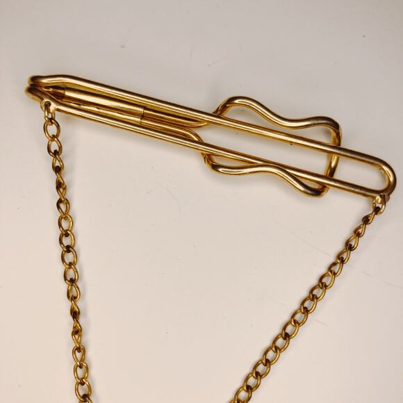 VTG Signed Hadley Tie Bar Chain Mid Century 1950s Men’s Jewelry Gold Tone - Picture 5 of 9